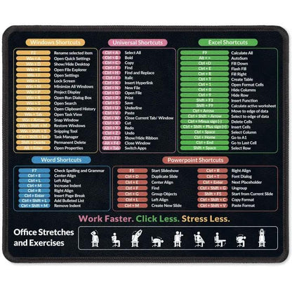 KONVINIT Ergonomic Mouse Pad with Wrist Rest, Small Excel Cheat Sheet Desk Pad with Windows & Office & Excel Shortcuts, Non-Slip Rubber Base Mouse Pads for Desk with Smooth Surface, Black - color: Flat Shortcut