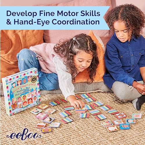 eeBoo I Never Forget a Face Memory & Matching Game, Ages 3+ for 1-4 Players | Game sharpens recognition, concentration & memory skills. Includes 48 tiles, 24 pairs. Engaging play for the whole family - style: I Never Forget a Face