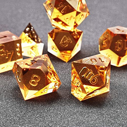 Bescon Crystal Clear (Unpainted) Sharp Edge DND Dice Set of 7, Razor Edged Polyhedral D&D Dice Set for Dungeons and Dragons Role Playing Games, Amber Color - color: Amber