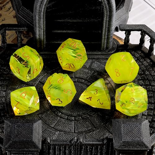 Natural Gemstone Crystal Polyhedral Dice Set for Dungeons and Dragons, RPG, Tabletop Games, 7-Piece (LS-8) - color: Ls-8