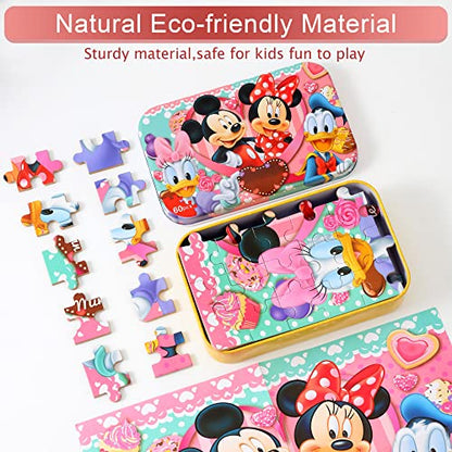 MZZOTOY Puzzles for Kids Ages 4-8, 60 Pieces for Kids Ages 3-5 in a Metal Box Jigsaw Puzzles Girls and Boys Educational Toys Gifts - color: Minnie