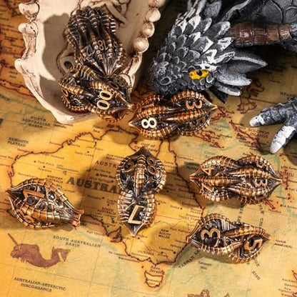 7-Die Metal DND Dice Set Metallic Polyhedral Role Playing Dice | Dragon Claw Design Perfect for Dungeons & Dragons RPG Tabletop Role-Playing Games - color: Dragon Claw-ancient Gold