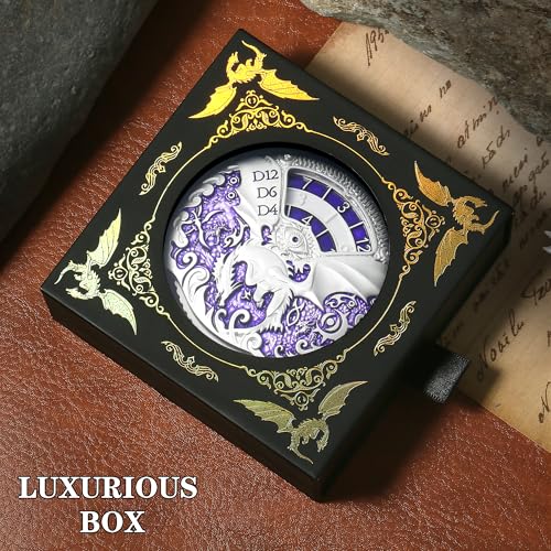 DNDND Dungeons and Dragons Roulette Spinner Dice 7-in-1 Spinner Metal D&D Dice Set with Gorgeous Gift Box for Dungeons and Dragon and Tabletop Game (Silver with Purple) - color: Dragon Silver Purple