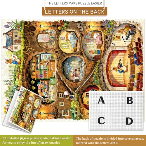 HUADADA Jigsaw Puzzle for Adults 1000 Pieces, Eye Protection, Rabbit House Theme, Birthday Gifts for Women and Men - color: Rabbit House