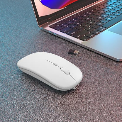 AIKOKOK Wireless Bluetooth Mouse, Rechargeable Dual Mode Mouse,Bright White | BT 5.2 & 2.4G USB Receiver, 3 Adjustable DPI,LED Lights,Slim,Silent,Portable Computer Mouse for Laptop,PC,MacBook,iPad,Tablet - color: Bright White