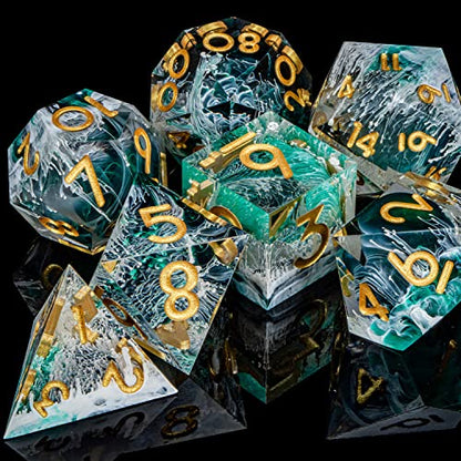 ARUOHHA Sharp Edge Dice DND Resin Translucent Dice Set, Green Handmade D and D Dice Set RPG Role Playing Games Polyhedral Dice D20 D12 D10 D8 D6 D4 - color: Green