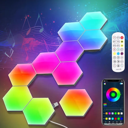 8 Pack Hexagon Light Panels - Smart RGB Hexagon LED Lights Wall Lights with APP & Remote Control Cool Music Sync Gaming Lights for Lving Room, Bedrooms, DIY Lovers, Gifts, Gaming Room, Kids