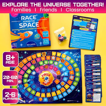 QUOKKA Space Board Game for Kids Ages 8-12 and Families – Fun Space Trivia Game with 50 Cards, Colorful Tokens & Game Board – Learn Planets, Moons Facts – Educational Family Games - color: 4. Space Board Game