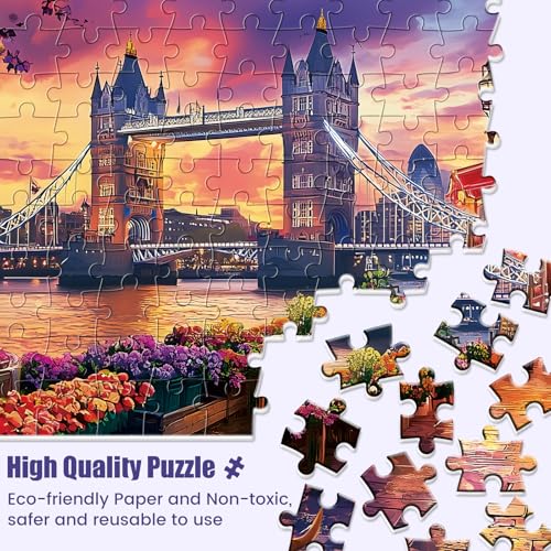 1000 Piece Puzzle for Adults, Tower Bridge of London Puzzles, Street Scenes Jigsaw Puzzles 1000 Pieces, Fun Landscape Puzzle for Adults Kids Seniors,Challenging Family Game Great Gift Idea, 28*20 in - style: Tower Bridge of London