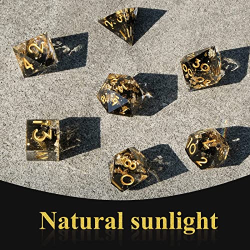 DND Dice Set Handmade 7 Accessories Sharp Edge Dice for Dungeons and Dragons TTRPG Games, Multi-Sided RPG Polyhedral Resin Sharp Edge Dice Roleplaying Games (Black Gold) - color: Black Gold