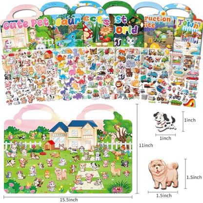 Kalysky 6 Set (260pcs) Reusable Sticker Books for Toddlers 1-3 2-4, Kids 3D Puffy Stickers (Dinosaurs, Forest, Town, Pets, Construction, Insects), Sticker Activity Books - color: 6 Set -Dinosaurs/Forest/Town/Pets/Construction/Insects