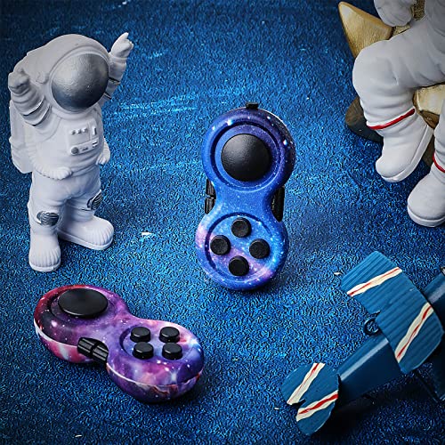 Skylety 2 Pcs Fidget Toys for Adults Controller Fidget Pad Stress Relief Cube Clicker Game Controller Sensory Educational Toy for Adhd Autism Relief Stress Anxiety(Starry Purple and Starry Blue Style) - style: Starry Purple and Starry Blue Style