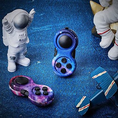 Skylety 2 Pcs Fidget Toys for Adults Controller Fidget Pad Stress Relief Cube Clicker Game Controller Sensory Educational Toy for Adhd Autism Relief Stress Anxiety(Starry Purple and Starry Blue Style) - style: Starry Purple and Starry Blue Style