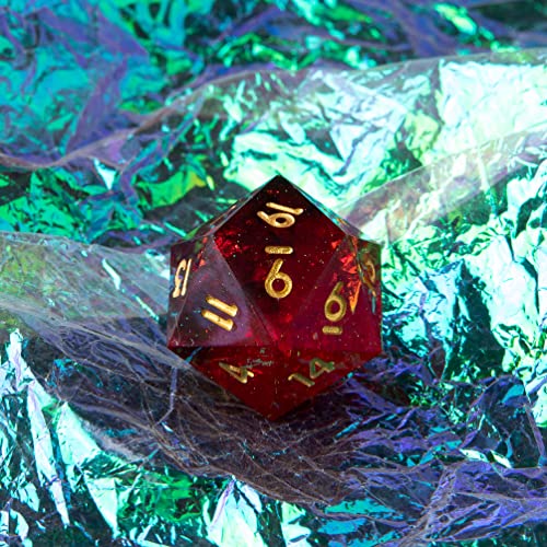 Single D20 Dice - 22mm, 20 Sided D&D Dice for Dungeons and Dragons, DND Dice with Resin Sharp Edge, Handmade Polyhedral for RPG, Roleplaying Games MTG Table Games(Black Red) - color: D20-black Red
