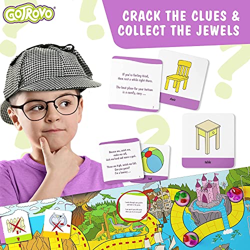 Gotrovo Indoor Scavenger Hunt Game for Kids Ages 4-8 - Complete Treasure Hunt Kit with Giant Board, Clue Cards, and Gold Bar - Active Indoor Board Game for Rainy Day Fun & Birthday Parties