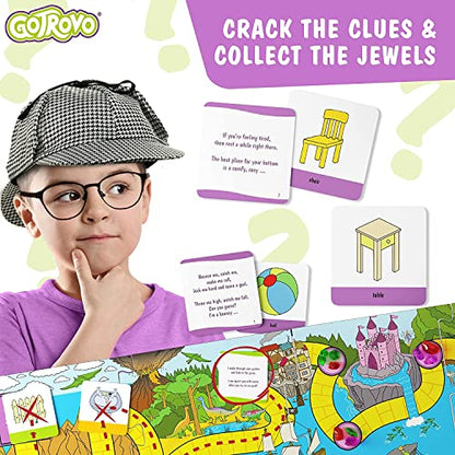 Gotrovo Indoor Scavenger Hunt Game for Kids Ages 4-8 - Complete Treasure Hunt Kit with Giant Board, Clue Cards, and Gold Bar - Active Indoor Board Game for Rainy Day Fun & Birthday Parties