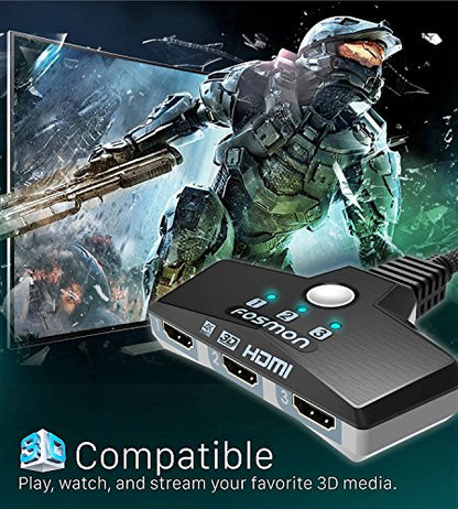 Fosmon 4K HDMI Switch 3 in 1 out 4K@60Hz, 3-Port HDMI Switcher HD 1080P 60Hz HDCP 2.2, HDMI Splitter Hub Compatible with HDTV, PS5/4, Xbox, Fire Stick - size: 4k@60Hz