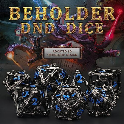Beholder Dice Set DND, Dragon Eye Dice, ZHOORQI 7PC/Set Polyhedral Dices for Dungeons and Dragons, RPG, Eye Monster DND Gifts（Eye-Blue Number） - color: Eye- Blue