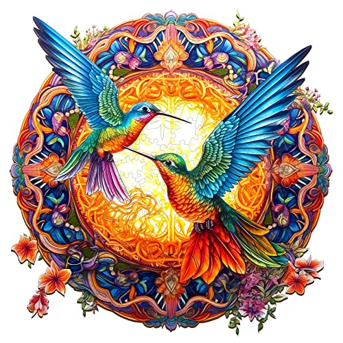 Jigfoxy Wooden Puzzles for Adults, Hummingbird Wooden Jigsaw Puzzles, Unique Animal Shape Puzzles, Christmas Thanksgiving Gifts for Family Friend(M-11.8 * 11.8in-200psc) - color: Hummingbird, size: Medium