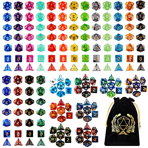 Coyeekn 25-Set DND Polyhedral Dice with Storage Pouch | 175 Total Polyhedral Dice, 7 Per Set, 25 Complete Dice Sets (D4-D20), Great for D&D, MTG & Tabletop RPG Games - color: 25set-175pcs