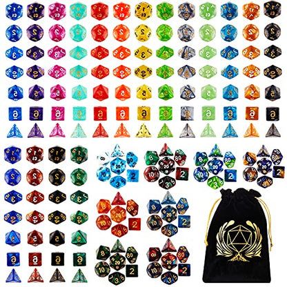 Coyeekn 25-Set DND Polyhedral Dice with Storage Pouch | 175 Total Polyhedral Dice, 7 Per Set, 25 Complete Dice Sets (D4-D20), Great for D&D, MTG & Tabletop RPG Games - color: 25set-175pcs