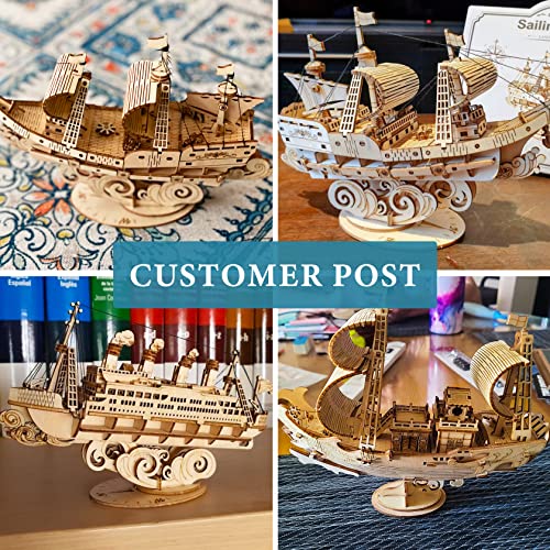 RoWood 3D Wooden Puzzle for Adults, Vintage Wooden Watercraft Model Sailboat Kit to Build, Best Gift Ideas Crafts Kit for Adults - Sailling Ship - style: Sailing Ship