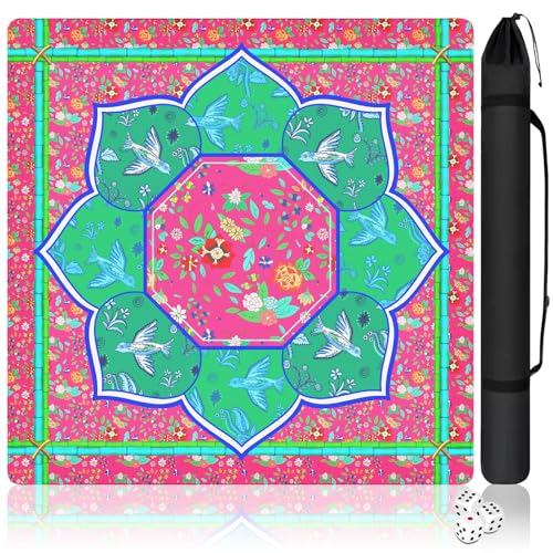 Mahjong Mat with Carrying Bag and 3 Dice, 31.5" X 31.5" Noise Reduction Mahjong Table Cover, Non Slip Gaming Mat for Board Tile Games Poker Card Dominoes, Mahjong Gifts for Women Mahjong Accessories - color: A02