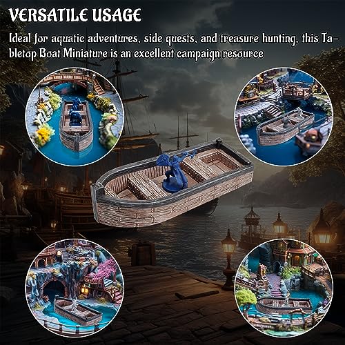 CZYY Fantasy Skiff Miniature, Resin Boat Terrain for Tabletop RPGs | Compact Resin Scatter Terrain, Rowboat Design, Fits Battle Mats & Miniatures, For Wargames, Treasure Hunts & Sea Adventures