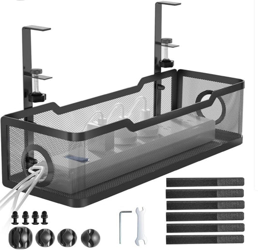 Under Desk Cable Management Tray with Clamp – No Drill Wire Organizer for Office & Home, Cord Management Box – No Damage to Desk