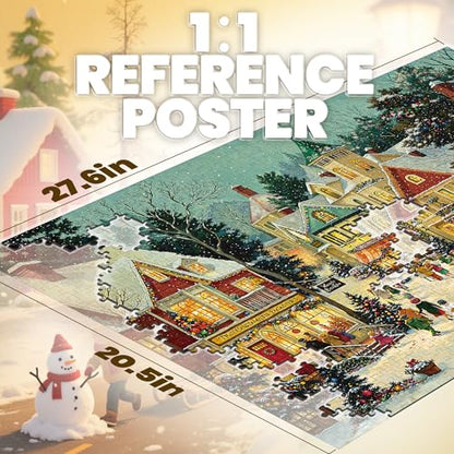 Christmas Puzzles 1000 Pieces, Winter Snow Town Puzzle for Adults | Festive Village Snowy Night Jigsaw Puzzle, Hard Puzzles with Letters on Back, Holiday Family Game Night Gift, 1:1 Poster - color: Christmas Town