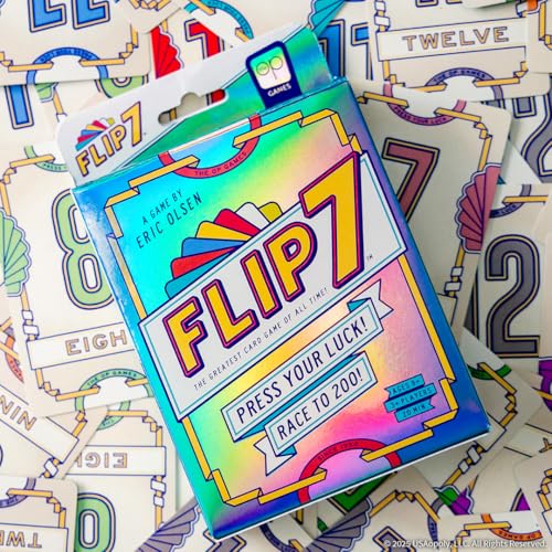 USAOPOLY Flip 7, The Ultimate Blend of Press Your Luck & Strategy, Fast-Paced Addictive Card Game,Quick to Learn & Easy to Teach,Perfect for Game Nights, 3+ Players, Ages 8 & Up, 20 Minutes Play Time