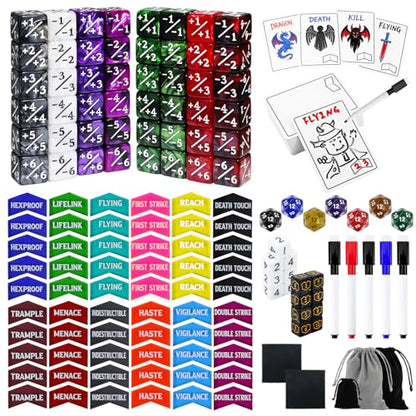 187 Pieces MTG Dice Counter & Token Set for Magic The Gatering, Plus 1 Life Counter MTG Dry Erase Tokens, Ability Keyword Counters Tokens Dice for TCG CCG Card Games Accessories