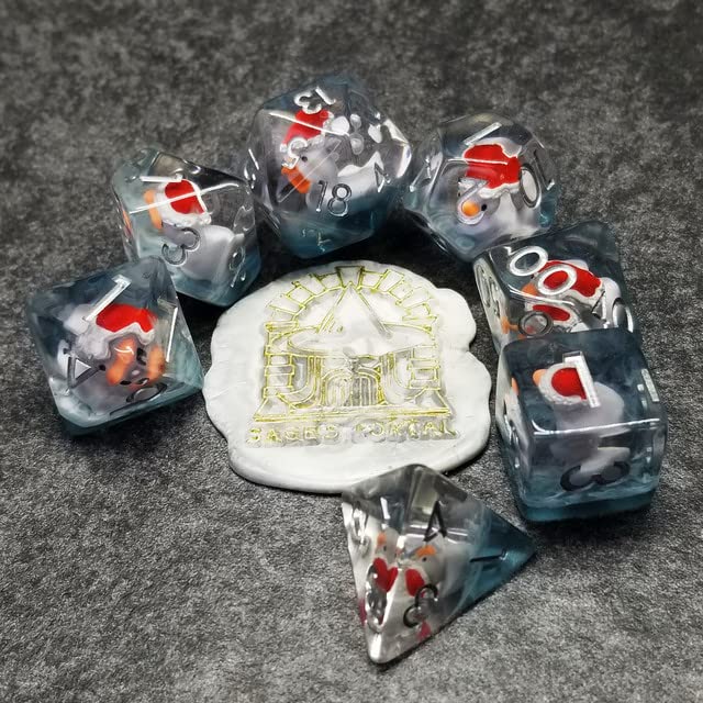 Sage's Portal Animal Familiars Resin DND Dice Set Polyhedral Dice Set for Dungeons and Dragons RPG Pathfinder Tabletop TTRPG (Festivus Duck) - color: Festivus Duck, style: Dice Set Only
