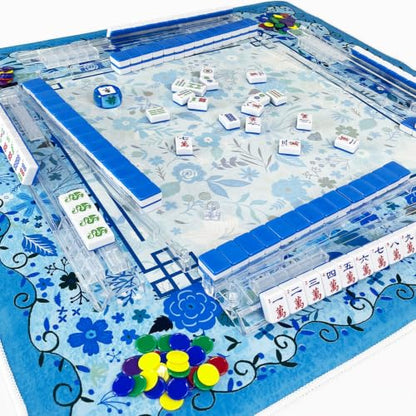 American Mahjong Game Set, Complete Mahjong Set with 160 Premium White Tiles and Mahjong Racks, Bag and Accessories for Family Party (Blue Bag)