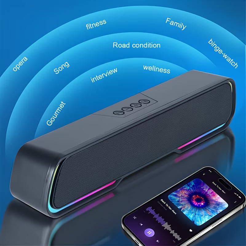Computer Speakers for Desktop PC, Bluetooth PC Speakers with Dynamic RGB Light, Wired USB Plug & Play Computer Sound Bar, USB/Type-C Powered Gaming Speakers for Desktop, Laptops, Phone, Tablet