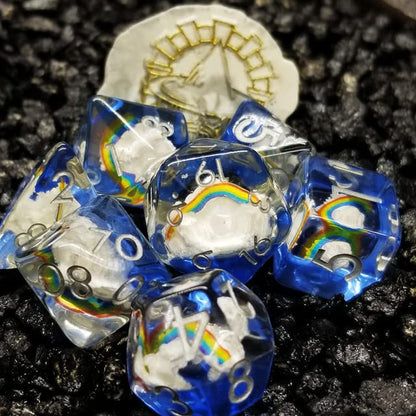 Sage's Portal Familiars and Reagents Resin DND Dice Set Polyhedral Dice Set for Dungeons and Dragons RPG Tabletop TTRPG (Enchanted Rainbow and Clouds) - color: Enchanted Rainbow and Clouds