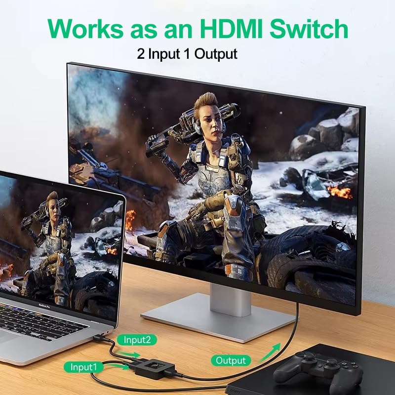 HDMI Switch 4k@60hz, BD&M Bidirectional HDMI Switcher 2 in 1 Out, Manual HDMI Hub Supports HD Compatible with Laptop PC Xbox PS5/4/3 Blu-Ray Player Fire Stick Roku and More