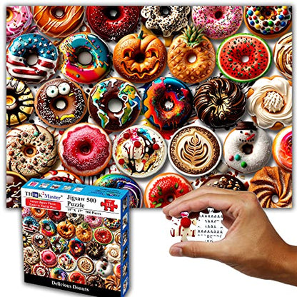 Think2Master Donuts 500 Pieces Jigsaw Puzzle with Very Large Pieces for Adults, Seniors & Families. Great Gift Ages 13+. Size: 26.8” x 18.9” - style: Delicious Donuts