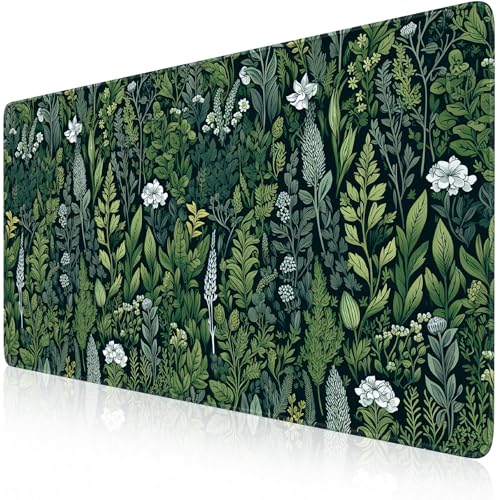 iCasso Desk Mat, Big Desk Pad,XXL Gaming Mouse Pad, Dark Green | 35.4x15.7in Mouse Pad for Desk Rubber Base Mousepad with Stitched Edges,Keyboard Mouse Mat - color: A-green Grass