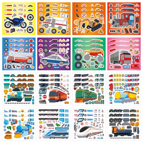 48 Sheets Create Vehicle of Dreams Stickers, Make Your Own Stickers for Boys and Girls, Travel Sticker Books, Party Favors, Birthday, Home, School and Activities Gifts for Kids Ages 3+ - style: Vehicle