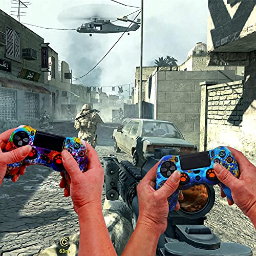 Silicone Skin for Ps4 Controller, 2pcs Anti-Slip Shell Cover Case with 10 Joystick Grips, 2 Pairs L2 R2, 4pcs Led Light Bar Skin for Playsation 4/ Slim/Pro Dualshock 4 Controller Wireless Gamepad - color: PS4 controller #4