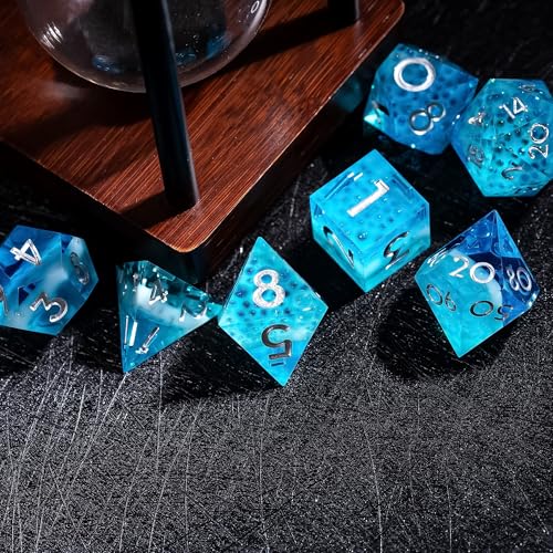 7PCS Cocktail Dice Set,Handmade Sharp Edge Dice Set D&D RPG Polyhedral Die,for Dungeons and Dragons TTRPG Games Roleplaying Games,with Gift Box.(Blue Green) - color: Cocktail Blue Green
