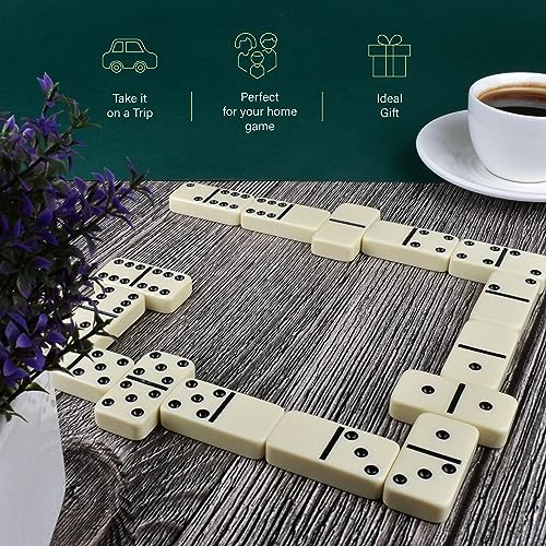 Queensell Jumbo Dominoes Set for Adults and Kids – Domino Set for Classic Board Games – Jumbo Dominoes Double 6 for Travel Games – Dominos Set for Adults 28 Tiles - style: Jumbo
