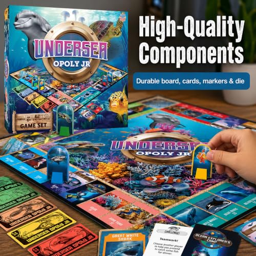 MasterPieces 어린이 및 가족 보드 게임 - Undersea Opoly Jr. - 어린이 및 가족을 위한 공식 라이선스 보드 게임 - style: 해저