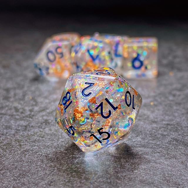 Sage’s Portal Cantrips DND Dice Set - Round Edge Resin 7-PC Polyhedral DND Dice Set for Dungeons and Dragons D&D RPG Tabletop TTRPG (Glitter Copper) - color: Glitter Copper