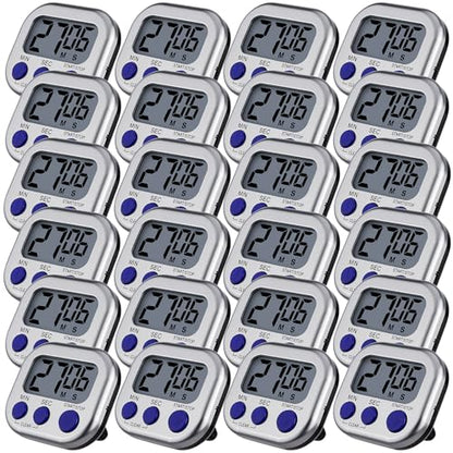 Leumoi 24 Pack Multi-Function Digital Timers with Magnetic Back, Large LCD Display, Loud Alarm, Count up & Countdown, Memory Function for Cooking, Classroom, Study, Exercise & Work(Sliver and Blue) - color: Sliver and Blue