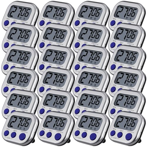 Leumoi 24 Pack Multi-Function Digital Timers with Magnetic Back, Large LCD Display, Loud Alarm, Count up & Countdown, Memory Function for Cooking, Classroom, Study, Exercise & Work(Sliver and Blue) - color: Sliver and Blue