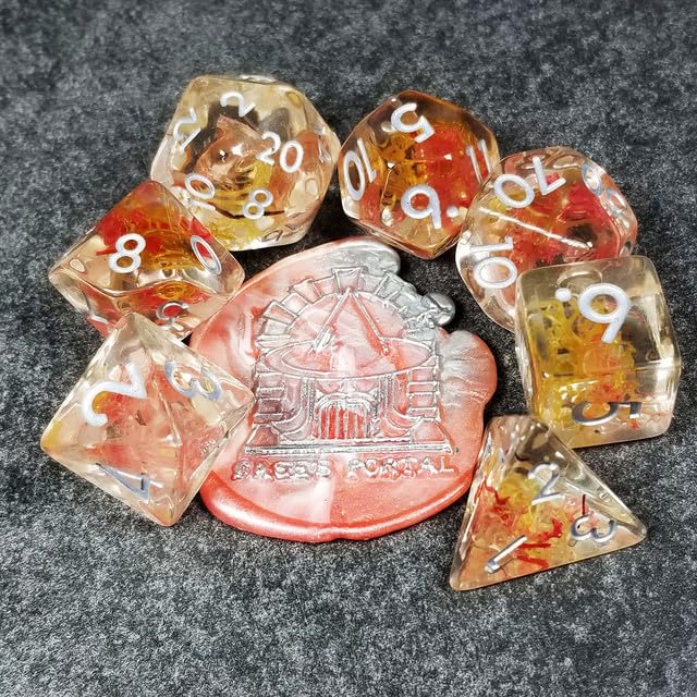 Sage’s Portal Cantrips DND Dice Set - Round Edge Resin 7-PC Polyhedral DND Dice Set for Dungeons and Dragons D&D RPG Tabletop TTRPG (Mystic Saffron) - color: Mystic Saffron