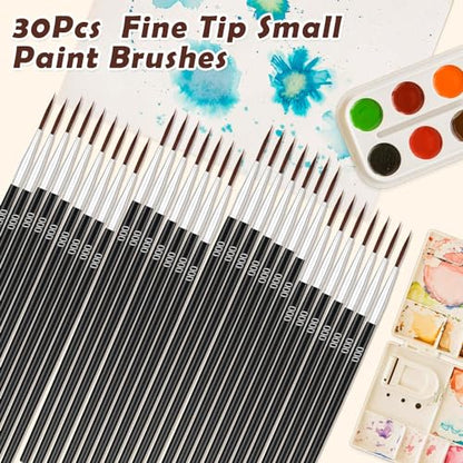 30Pcs Micro Paint Brushes Set with Protective Sleeve, Detail Paint Brushes #000 Fine Line Brushes Set for Watercolor, Acrylic, Crafts, Models - size: #000