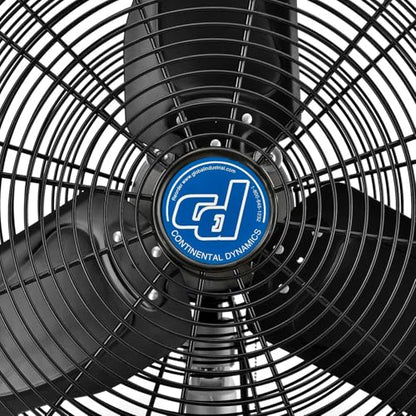 Continental Dynamics 24" Diameter Premium Wall Mount Fan, 9400 CFM, 120V | Totally Enclosed Air Over Motor, 2 Speed, 1/2 HP, Black, Indoor Industrial Fan
